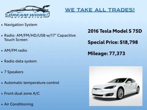 Photos of 2016 Tesla Model S 75D for sale in Charlotte, NC at Dream Work Automotive