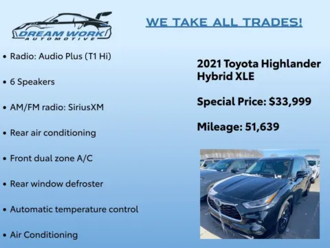 Photos of 2021 Toyota Highlander Hybrid XLE for sale in Charlotte, NC at Dream Work Automotive
