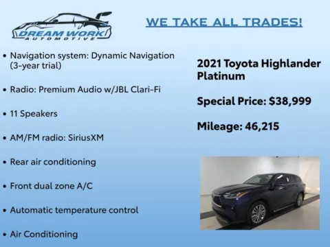 Photos of 2021 Toyota Highlander Platinum for sale in Charlotte, NC at Dream Work Automotive