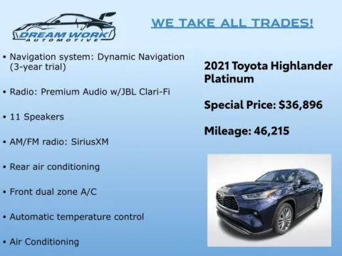 Photos of 2021 Toyota Highlander Platinum for sale in Charlotte, NC at Dream Work Automotive