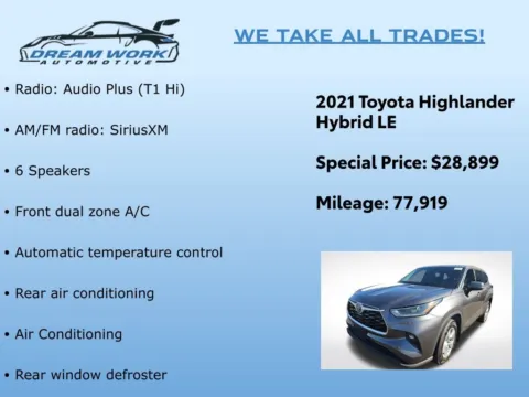 Photos of 2021 Toyota Highlander Hybrid LE for sale in Charlotte, NC at Dream Work Automotive