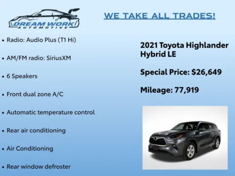Photos of 2021 Toyota Highlander Hybrid LE for sale in Charlotte, NC at Dream Work Automotive
