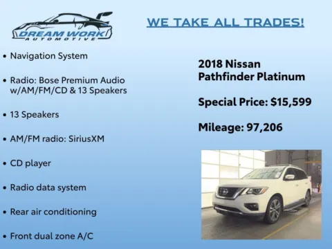 Photos of 2018 Nissan Pathfinder Platinum for sale in Charlotte, NC at Dream Work Automotive