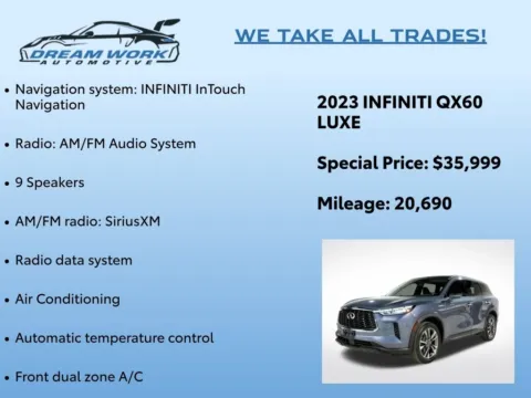 Photos of 2023 INFINITI QX60 LUXE for sale in Charlotte, NC at Dream Work Automotive