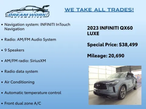 Photos of 2023 INFINITI QX60 LUXE for sale in Charlotte, NC at Dream Work Automotive