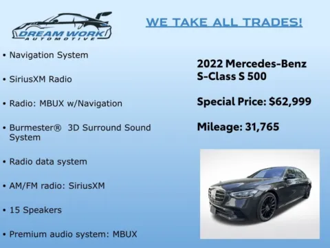 Photos of 2022 Mercedes-Benz S-Class S 500 for sale in Charlotte, NC at Dream Work Automotive
