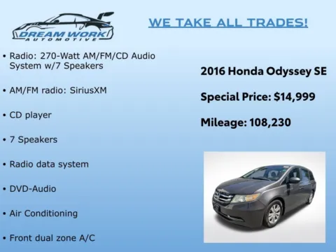 Photos of 2016 Honda Odyssey SE for sale in Charlotte, NC at Dream Work Automotive
