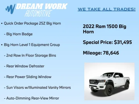 Photos of 2022 Ram 1500 Big Horn/Lone Star for sale in Charlotte, NC at Dream Work Automotive