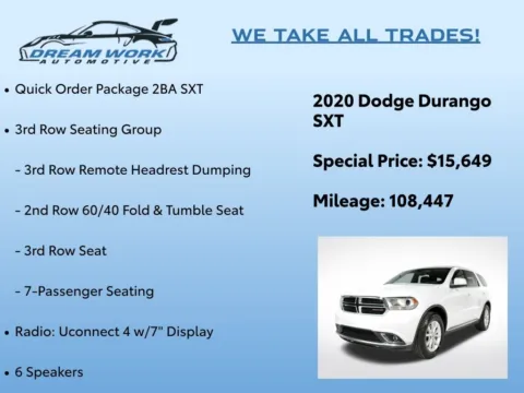Photos of 2020 Dodge Durango SXT for sale in Charlotte, NC at Dream Work Automotive