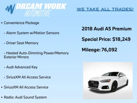 Photos of 2018 Audi A5 2.0T Premium for sale in Charlotte, NC at Dream Work Automotive
