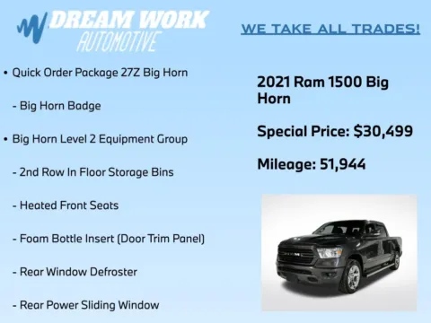 Photos of 2021 Ram 1500 Big Horn/Lone Star for sale in Charlotte, NC at Dream Work Automotive