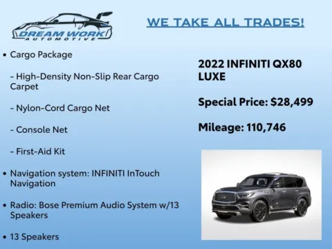 Photos of 2022 INFINITI QX80 LUXE for sale in Charlotte, NC at Dream Work Automotive