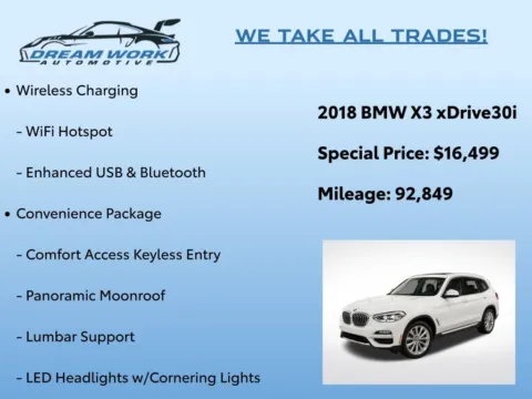 Photos of 2018 BMW X3 xDrive30i for sale in Charlotte, NC at Dream Work Automotive