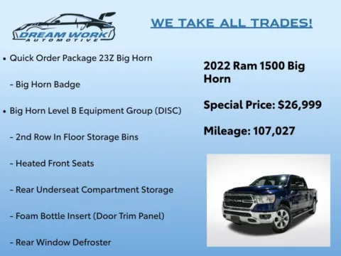 Photos of 2022 Ram 1500 Big Horn/Lone Star for sale in Charlotte, NC at Dream Work Automotive