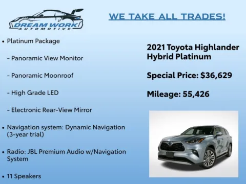 Photos of 2021 Toyota Highlander Hybrid Platinum for sale in Charlotte, NC at Dream Work Automotive
