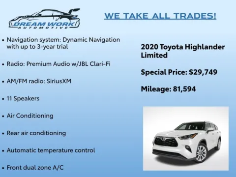 Photos of 2020 Toyota Highlander Limited for sale in Charlotte, NC at Dream Work Automotive