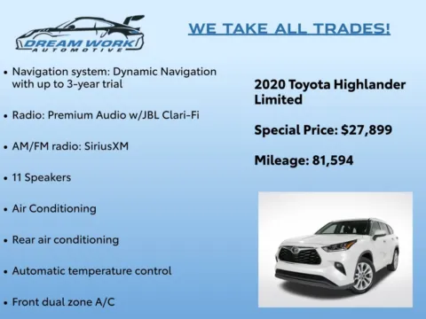 Photos of 2020 Toyota Highlander Limited for sale in Charlotte, NC at Dream Work Automotive
