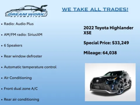 Photos of 2022 Toyota Highlander XSE for sale in Charlotte, NC at Dream Work Automotive