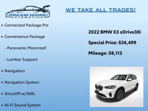 Photos of 2022 BMW X3 xDrive30i for sale in Charlotte, NC at Dream Work Automotive