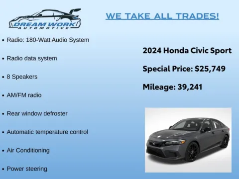 Photos of 2024 Honda Civic Sport for sale in Charlotte, NC at Dream Work Automotive