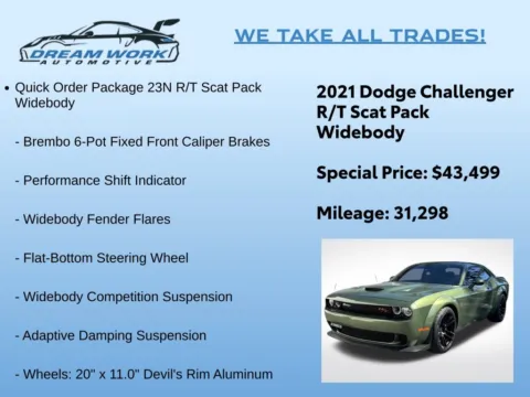 Photos of 2021 Dodge Challenger R/T Scat Pack Widebody for sale in Charlotte, NC at Dream Work Automotive