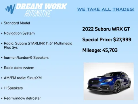 Photos of 2022 Subaru WRX GT for sale in Charlotte, NC at Dream Work Automotive