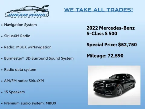 Photos of 2022 Mercedes-Benz S-Class S 500 for sale in Charlotte, NC at Dream Work Automotive