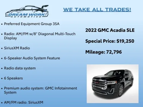 Photos of 2022 GMC Acadia SLE for sale in Charlotte, NC at Dream Work Automotive