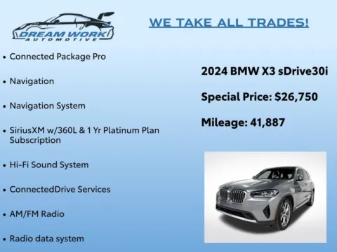 Photos of 2024 BMW X3 sDrive30i for sale in Charlotte, NC at Dream Work Automotive