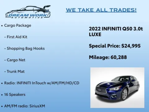 Photos of 2022 INFINITI Q50 LUXE for sale in Charlotte, NC at Dream Work Automotive