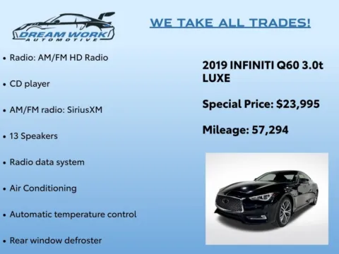 Photos of 2019 INFINITI Q60 3.0t LUXE for sale in Charlotte, NC at Dream Work Automotive