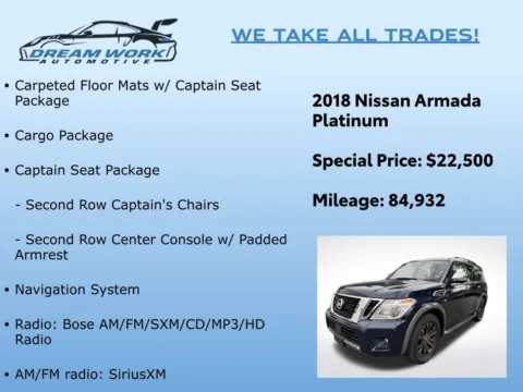 Photos of 2018 Nissan Armada Platinum for sale in Charlotte, NC at Dream Work Automotive