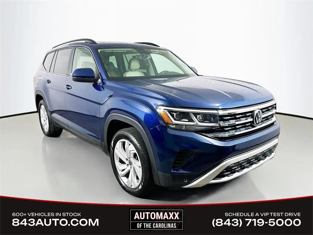 Blue 2021 Volkswagen Atlas 3.6L V6 SE w/Technology for sale in Summerville, SC