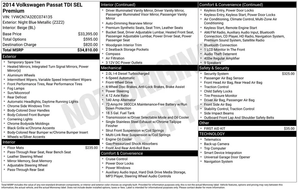 2014 Volkswagen Passat TDI SEL Premium for sale in Pensacola, FL