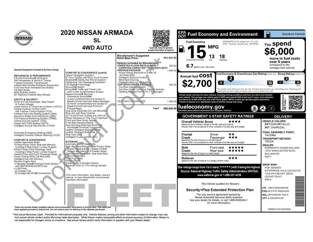2020 Nissan Armada SL for sale in Pensacola, FL