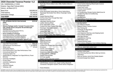 Red 2020 Chevrolet Traverse Premier for sale in Pensacola, FL