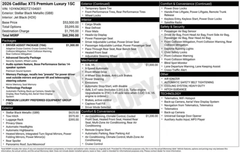 Black 2026 Cadillac XT5 Premium Luxury for sale in Pensacola, FL