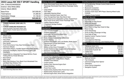 White 2022 Lexus NX 350 F SPORT Handling for sale in Pensacola, FL