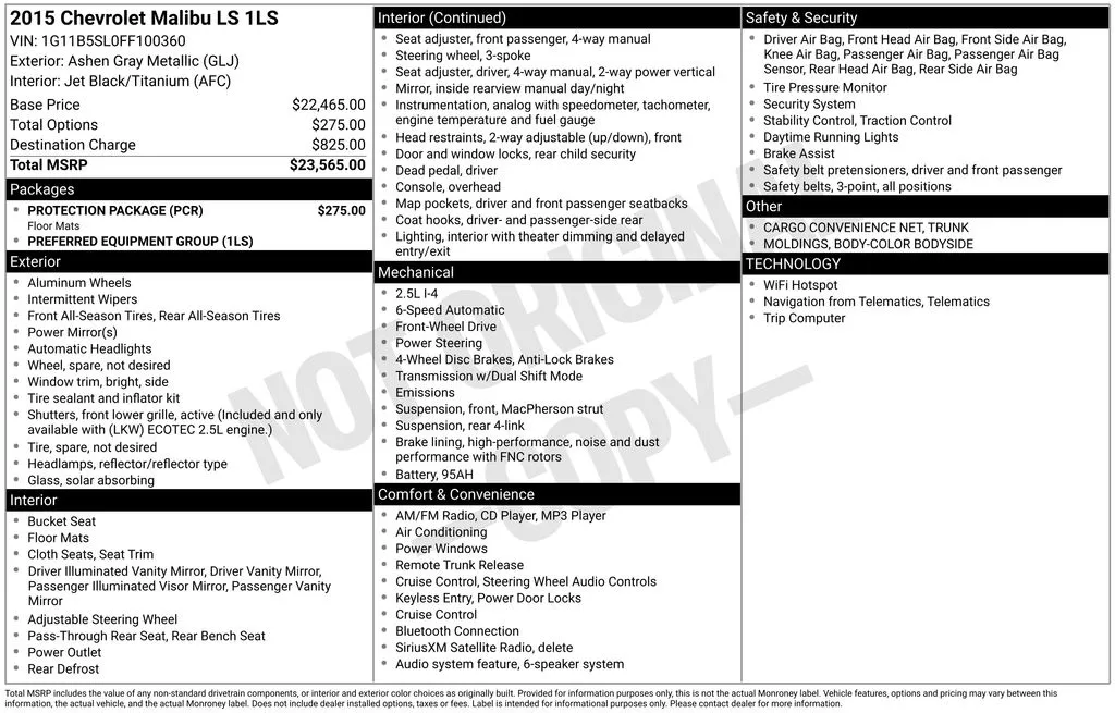 2015 Chevrolet Malibu LS for sale in Pensacola, FL