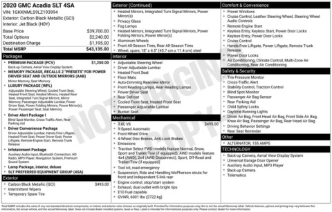 Black 2020 GMC Acadia SLT for sale in Pensacola, FL