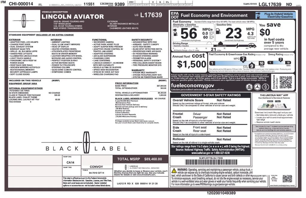 2020 Lincoln Aviator Plug-In Hybrid Black Label Grand Touring for sale in Pensacola, FL