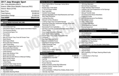 Silver 2017 Jeep Wrangler Sport for sale in Pensacola, FL