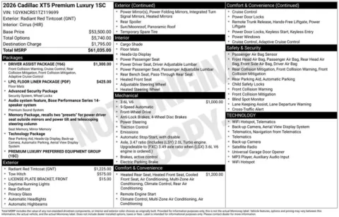 Red 2026 Cadillac XT5 Premium Luxury for sale in Pensacola, FL