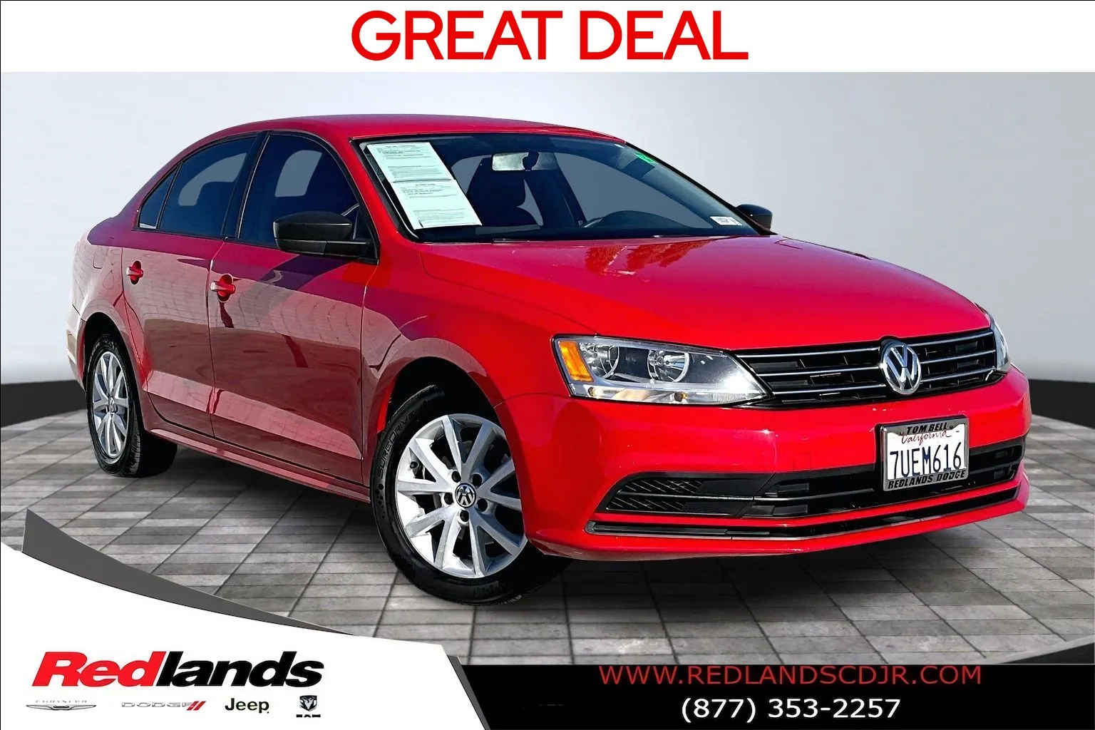 Red 2015 Volkswagen Jetta 1.8T SE for sale in Redlands, CA
