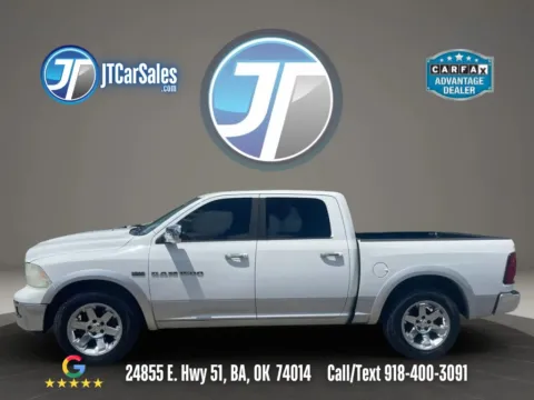 White 2012 Ram 1500 Crew Cab Laramie Pickup 4D 5 1/2 ft for sale in Broken Arrow, OK