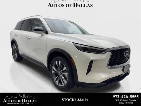 White 2024 INFINITI QX60 LUXE NAV,CAM,SUNROOF,CLMT STS,BLIND SPOT,3RD ROW for sale in Irving, TX