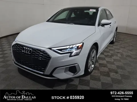 White 2023 Audi A3 40 Premium CAM,PANO,HTD STS,BLIND SPOT,17" WLS for sale in Irving, TX