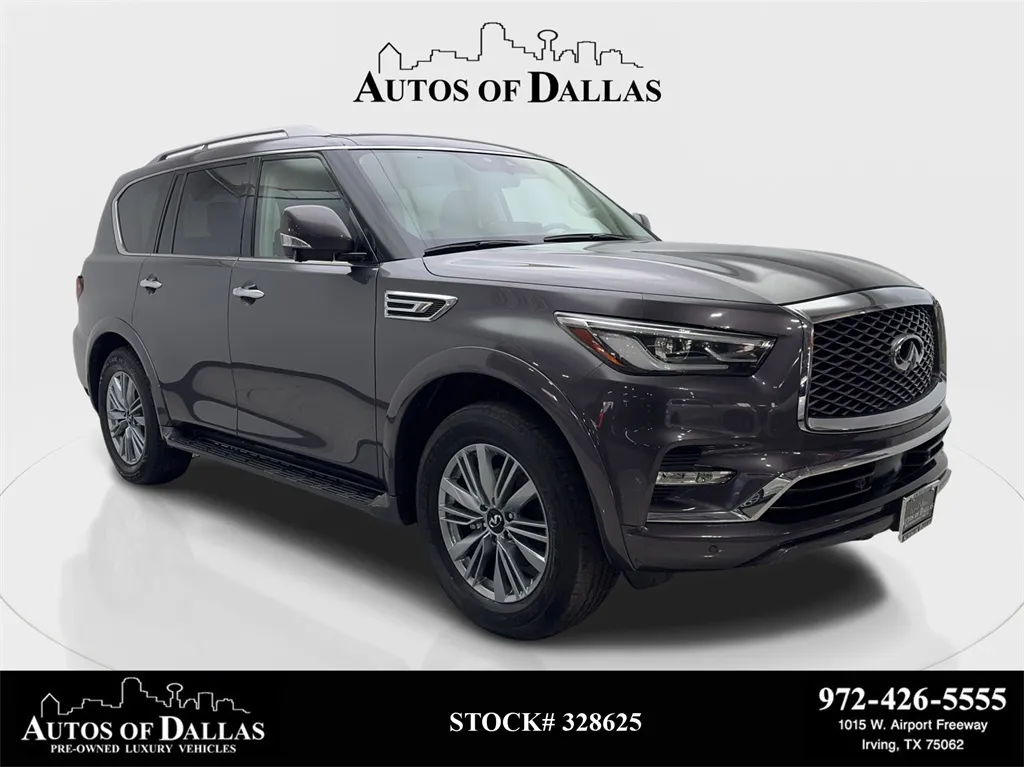 Gray 2024 INFINITI QX80 LUXE NAV,CAM,SUNROOF,HTD STS,BLIND SPOT,3RD ROW for sale in Irving, TX