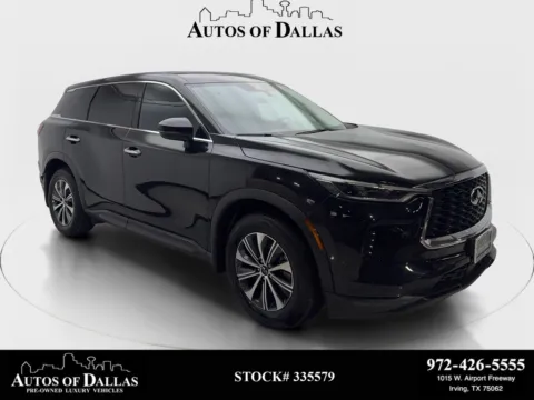 Black 2025 INFINITI QX60 PURE CAM,PANO,HTD STS,BLIND SPOT,3RD ROW for sale in Irving, TX