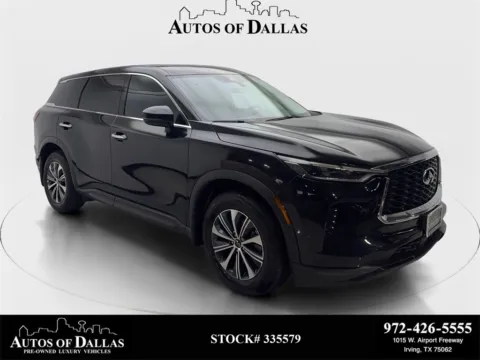 Black 2025 INFINITI QX60 PURE CAM,PANO,HTD STS,BLIND SPOT,3RD ROW for sale in Irving, TX